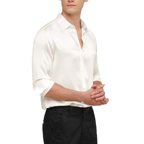 Image of Men's Luxury Satin Shirt Slim Fit|Men's Slim Fit Satin Shirt - Shiny, Soft|Men's Satin Shirt - Luxury Silky Nightclub & Event Wear|Silk Satin Shirt for Men - Lightweight, Shiny, and Comfortable