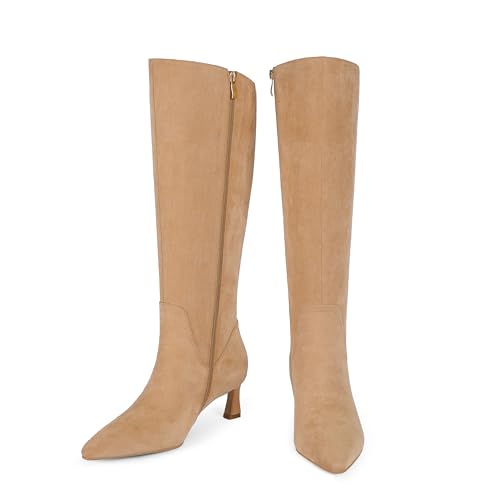 Knee High Boots Womens Pointed Toe 2.17-Inch Kitten Heel Side Zipper Fall Long Tall Boots for Women2