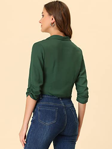 Image of Allegra K Summer Chiffon Bolero Shrug Blazer for Women's 3 /4 Ruched Sleeve Shawl Lapel Thin Lightweight Open Front Cardigans