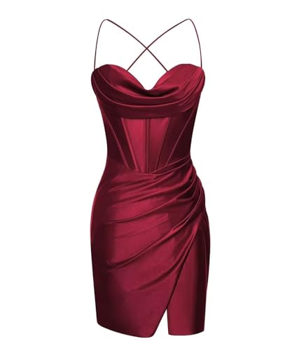 Sweetheart Homecoming Dresses for Teens Spaghetti Straps Satin Tight Mini Cocktail Party Dress AD135