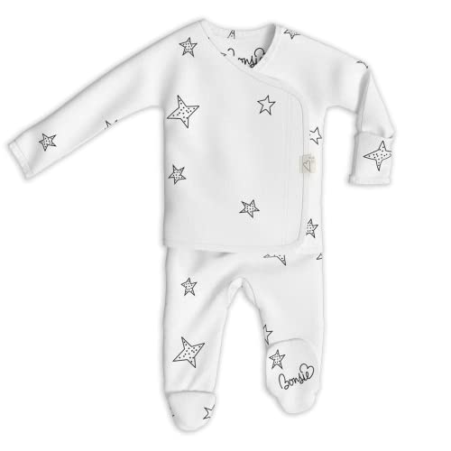 Image of Bonsie Skin to Skin Babywear Footie - White Baby Footed Bodysuit - Stars