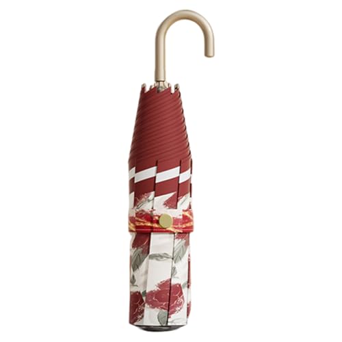 Paraguas plegable – Protección UV parasol anti rayos | Estructura compacta y plegable con mango en J para desplazamientos, viajes, excursiones, playa y coche, rojo, Fare riferimento alla descrizione