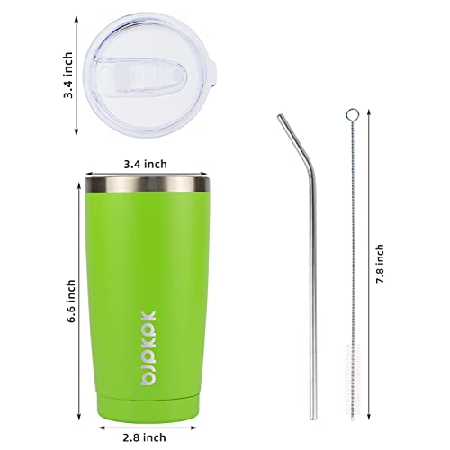 Image of BJPKPK 20oz Coffee Tumbler with Lid & Straw, Insulated Stainless Steel Mug | Double Wall Vacuum, Keeps Hot /Cold, BPA Free, Leak Proof, Iced Coffee Cup Fit Car Holder, Travel & Beach, Green