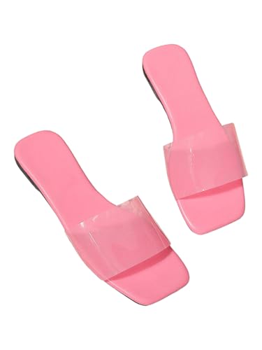 Image of Verdusa Clear Sandals For Women Square Toe Slides Summer Slip On Beach Flat Sandals