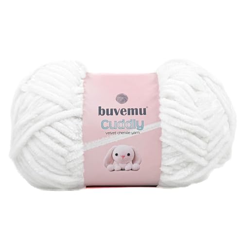 Image of Cuddly Velvet Chenille Yarn, Super Soft Fluffy Bulky for Knitting Crocheting Crafting Blanket Amigurumi, Durable for Shedding, 100 Gram (3.53 Ounces) 109 Yards (100 Meters) (White)