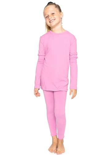 Image of STRETCH IS COMFORT Girls 2 Piece Hoodie Short Sleeve Long Sleeve Crew Neck Top and Leggings Set Kids Thermals Underwear Set
