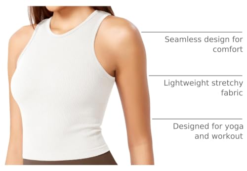Image of ODODOS 3-Pack Seamless Crop Tank for Women Ribbed Soft High Neck Cropped Tops