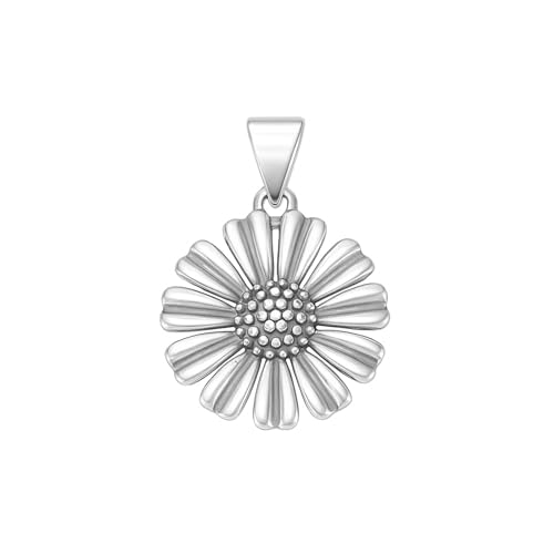 Pendentif marguerite argent sterling 17mm massif rétro collier fleur de soleil