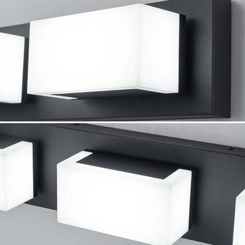 Image of Lingkai LED Bathroom Vanity Light Fixtures 38-Inch 35W Matte Black Modern Bathroom Light Fixtures Over Mirror with Rotatable Vanity Lights Heads Cool White 6000K Bath Wall Lighting Fixtures