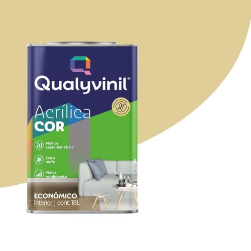 Qualyvinil - Tinta Acrílica para Parede Econômica 18L Antimofo Secagem Rápida Rende Muito (Areia)
