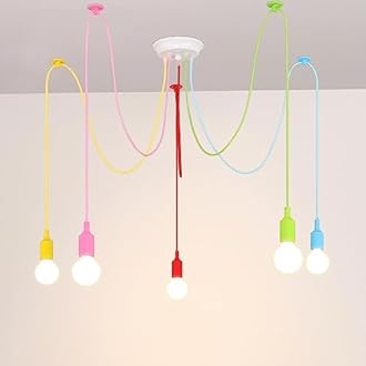 Ymlii Spider Colourful Pendant Light, Kids Fun Chandelier Fixtures, Adjustable DIY Ceiling Lamp for Girls Boy Room, Playroom, Classroom, Living Room, Dining Room E26, 5 Lights