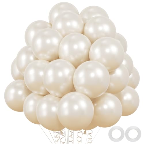 12inch Pearl White Balloons, 50pcs Double -Stuffed Pearl Sand White Ivory Balloons for Wedding Birthday Bridal Shower Engagement Anniversary Party Decorations
