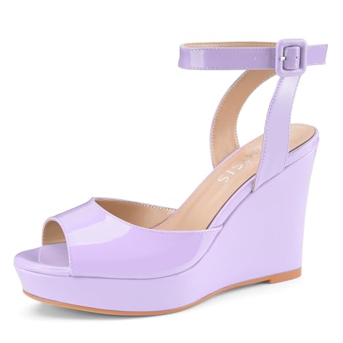 Image of Women's Dressy Platform Wedge Sandals Gold Wedges Peep Toe Patent High Heels Slingback Heeled Comfortable Ankle Strap Shoes