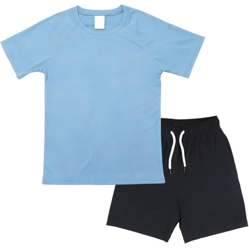 Fengzio UV Shirt und Badeshorts Set Jungen, Kurzarm Sonnenschutz UPF 50+ Kinder Badeshirt & Schnelltrocknend Boardshorts, Schwimmshirt Badehose Badeset für 5-14 Jahre