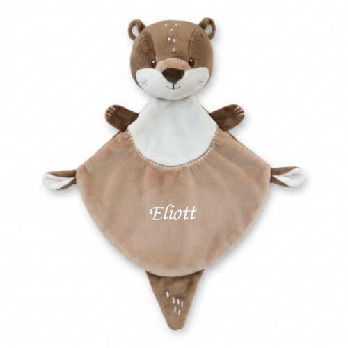 Les Doudous Malins - Lilou la Loutre 30 cm - Doudou Brodé Prénom - Cadeau Naissance Bébé