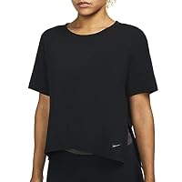 Nike Women's Yoga Dri-Fit Short-Sleeve Top, Black/White, X-Large