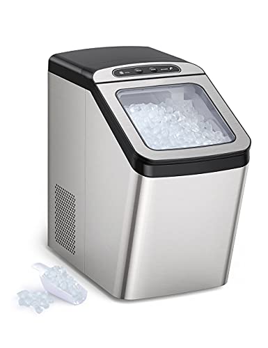 Miroc Nugget Ice Maker for Countertop, Sonic Ice Maker Machine, Makes 26lb Nugget Ice per Day, Crunchy Pellet Ice Maker with 3.3lb Ice Bin and Scoop for Home Office, Self-Cleaning