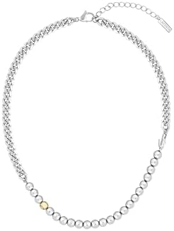 Lacoste Orbe Women's Steel Bead with Chain Necklace Jewelry, Minimalist, Day to Night Elegant Look, Standard, Stainless Steel, No Gemstone