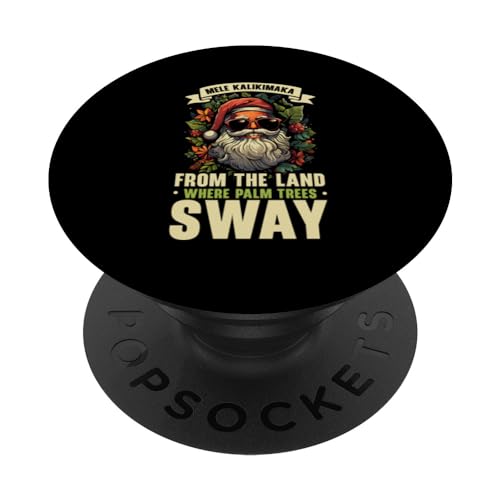 Mele Kalikimaka Santa Claus Tropical Xmas Hawaii Christmas PopSockets Swappable PopGrip, Black
