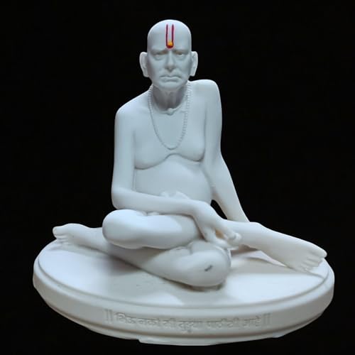 Image of KariGhar Marble Swami Samarth Idol Figurine Perfect for Car Dashboard and Housewarming White 3 Inch