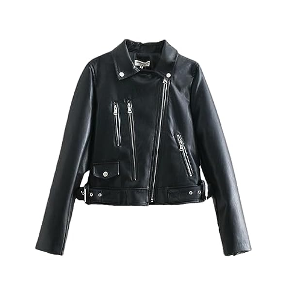 Adhdyuud Vrouwen Zwart Pu Faux Lederen Jas Jas Herfst Moto Biker Slim Fit Turn Down Kraag Uitloper