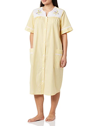 AmeriMark Women Calf-Length Snap Front Knit Duster House Coat Robe – Loose-Fitting Plush Bathrobe - Short Sleeve Bath Robe