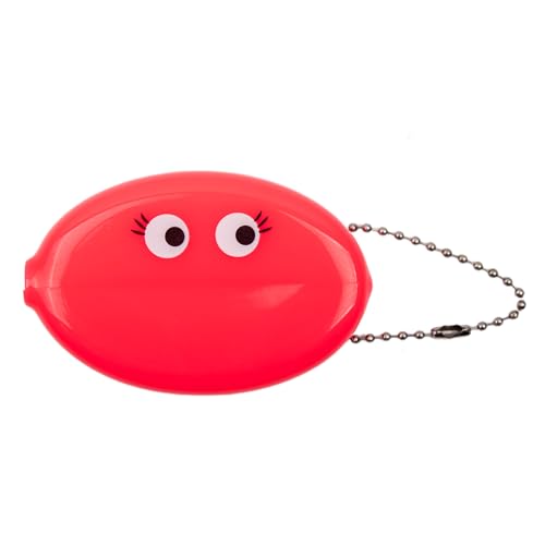 Fisura – Portamonete ovale in gomma “Ojos” rosa. Portamonete retrò con catenella, portafoglio tascabile unisex, accessorio pratico e creativo. 1 pezzo.