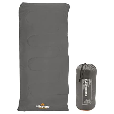 Milestone Camping Insulation 26700 Single Envelope Sleeping Bag | 2 Season | Full Length Dual Zip | Grey & Orange | Packs Down Tight | 170cm x 75cm Cover