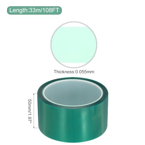 Image of MECCANIXITY Resin Tape Silicone Adhesive Tape High Temperature Resistance Easy Peeling Polyester for Epoxy Resin,River Tables,Craft,Remove Residue 1.97 Inch Wide 108FT Long(Green),Pack of 1