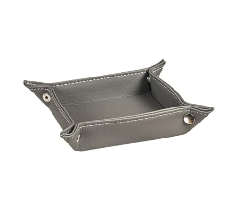 DAMDAM GO - Bandeja Vaciabolsillos para Dejar Llaves Monedas, Bandeja Polipiel, Plegable Cuadrado Práctica de Almacenamiento (Gris)