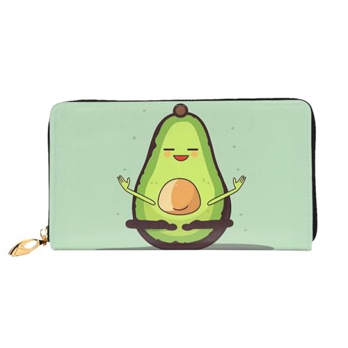 Cute Yoga Avocado Women Wallets Leather Zip Around Clutch Purses Waterproof Credit Card Holder With Phone Holder Ladies Travel Coin Purse