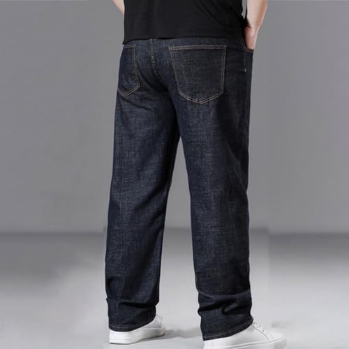 Men Casual Straight Leg Denim Pants, Classic Elastic Waist Drawstring Sports Jean Pants Stretch Loose Trousers with Pockets 7