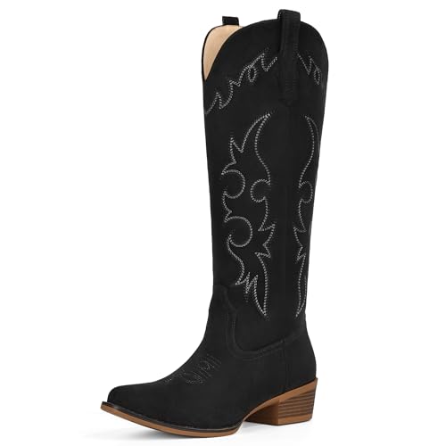 Image of Suede Cowboy Boots for Women Knee High Western Cowgirl Boots