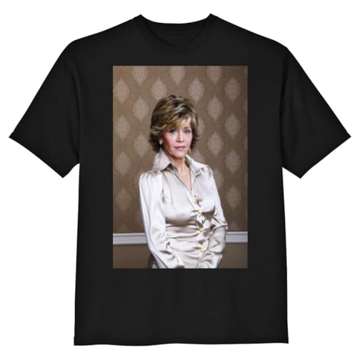 Jane Fonda - Men's Premium Crewneck T-Shirt – Lightweight, Soft Cotton, Perfect Everyday Fit PIAP PDI701779, Black, Medium