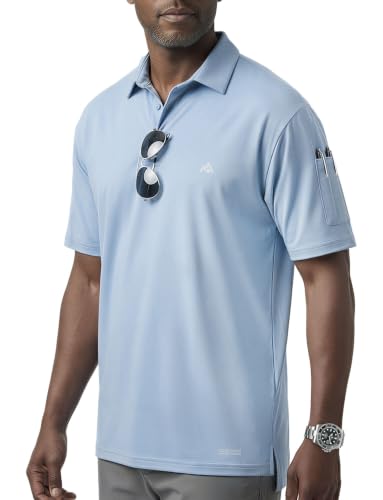 GritGlacier Instant Cooling Tactical Polo Shirt Men Quick Dry Work Short Sleeve Performance Golf Athletic Moisture Wicking Arctic Blue XL