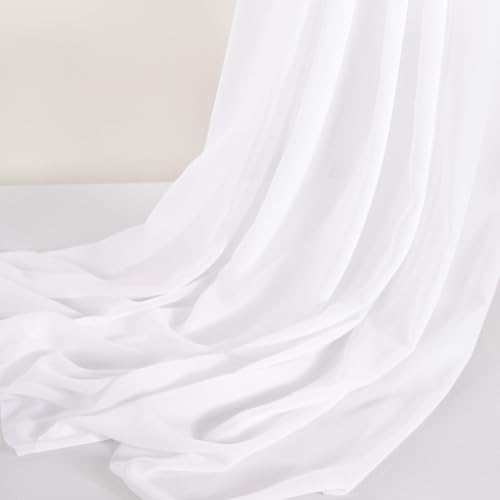 Image of MLMC White Chiffon Fabric by The Yard Pre-Cut Sheer Chiffon Arch Fabric 3 Yards Airy Continuous Draping Panels 60 inch Wide for Wedding Backdrop Craft Ceiling Decor