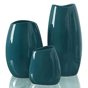 hjn Ceramic Vase Set of 3 Teal Flower Vase for Home Decor, Modern Decorative Vase for Flowers Vases for Your Ideal Shelf Decor/Table/Living Room/Kitchen/Office-Teal