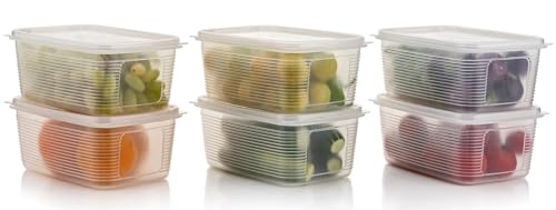 Image of Qshare Plastic Storage Containers Set With Lid - Transparent Fridge Storage Boxes For Refrigerator Organizer & Freezer Safe Containers - Kitchen Storage Box Set For Vegetables & Fruits (1800 ml, 6Pcs)