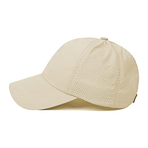 Uttpll Ponytail-Baseball-Adjustable-Ponycap-Trucker Hats Women Summer Mesh Sports Criss Cross Caps Sun Protection Unconstructed Dad Hat Khaki #TOP2