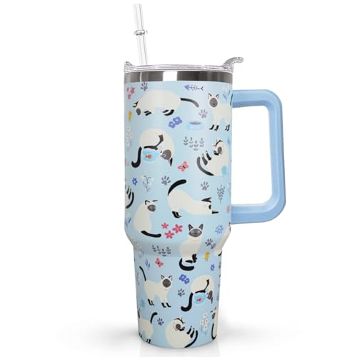 Ceovfoi 40 Oz Siamese Cat Coffee Travel Mug Cup Water