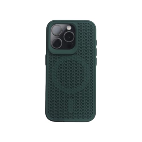 Coque iPhone 14 Pro maille respirante noire et verte et finition givrée rigide