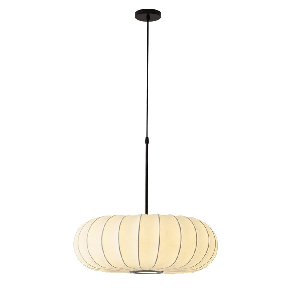Lampe suspendue en tissu de soie blanc de 50 cm style citrouille du milieu du siècle pour le salon