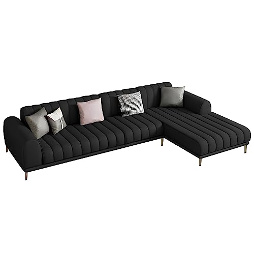 Image of Casaliving Herrick RHS 6 Seater L Shape Sofa Set with 2 Puffy for Living Room (Black) Premium Velvet Fabric Sofa