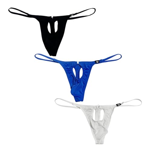 Gogobear Mens Multi-colored Low Rise Hollow Thong G-String See-through Bikini Underwear with Loop