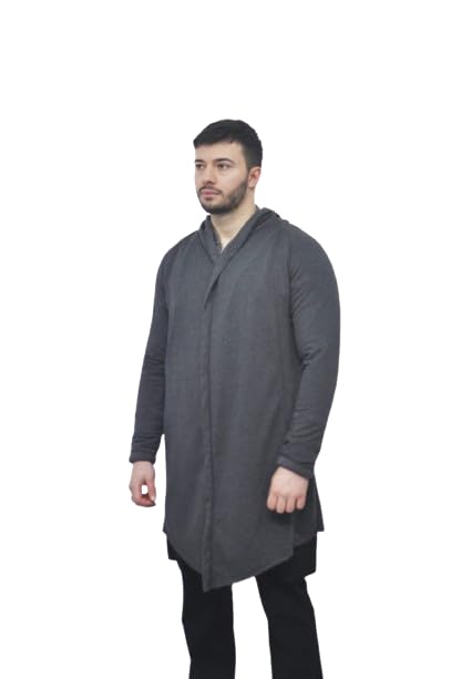 Oversized Men's Loose Cardigan Glove Sleeve, Raw Edges, Rope Long with Hood - BB024