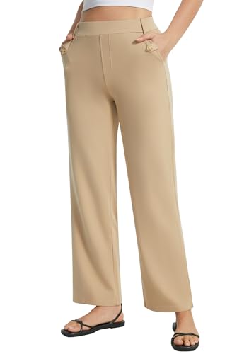 AFITNE Women's Yoga Dress Pants High Waist Pull On Dressy Work Pants Stretchy Business Casual Ankle Length Trousers