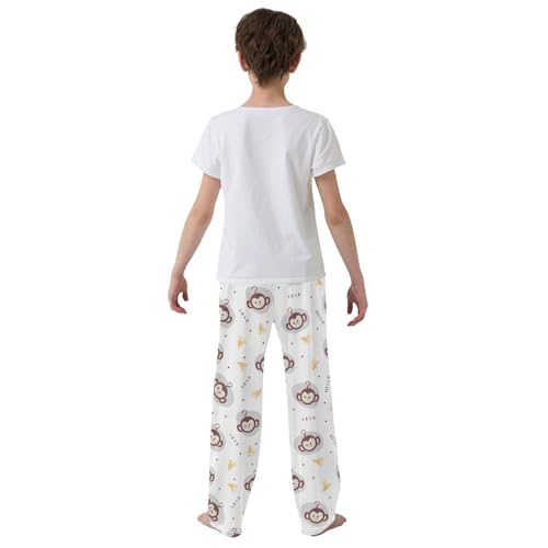 ZZXXB Hello Monkey Boys Long Pants Soft Trousers Elastic Waist Kids Lounge Bottoms with Pockets S-XL3