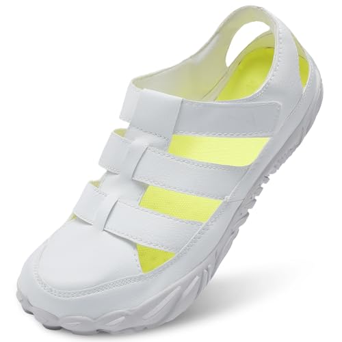 L-RUN Womens Platform Sandals Mens Fisherman Sandal Memory Foam Wide Widths Walking Sneakers White Women 8.5, Men 6.5 M US