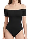 ALGALAROUND Body für Damen Off Shoulder Bodys T-shirts Damenbody Ärmellos Tops Schulterfreies Oberteil Kurzarm Bodysuit Eng T Shirt Bodysuits Basic Sexy Y2K Summer Sport Gym Bodies Top Schwarz S