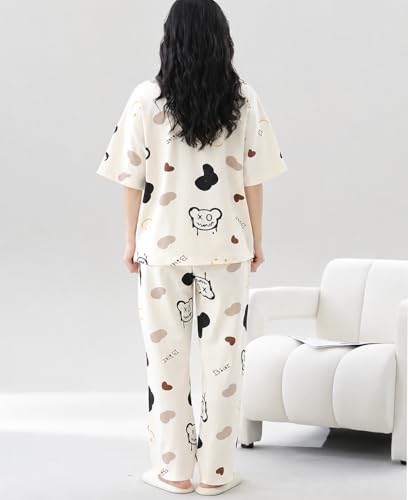 Image of Women Printed T-Shirt and Track Pant Set | Cotton Co-Ord Night Suit for Women | Lounge Wear, Sleepwear, Gym Wear | Half Sleeve Top & Elastic Waist Joggers | Stylish